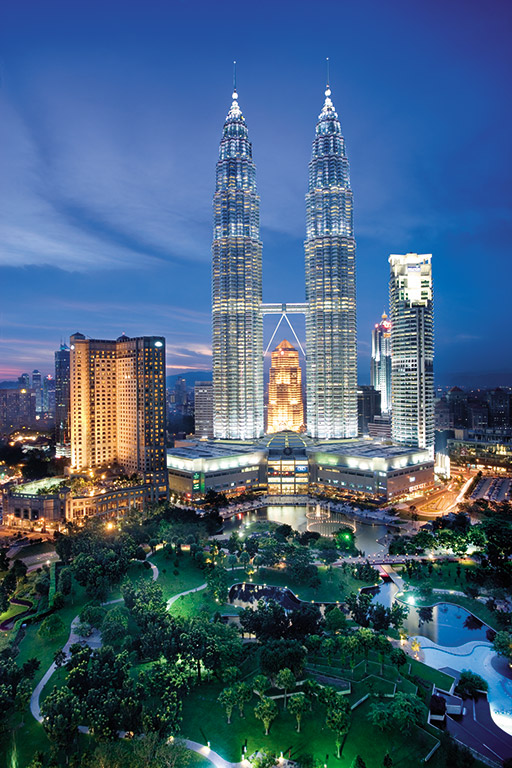 Evening view of Petronas Towers & Kuala Lumpur City Centre Malaysia