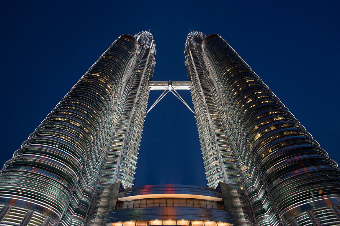 Evening shot of the Petronas Towers Kuala Lumpur Singapore