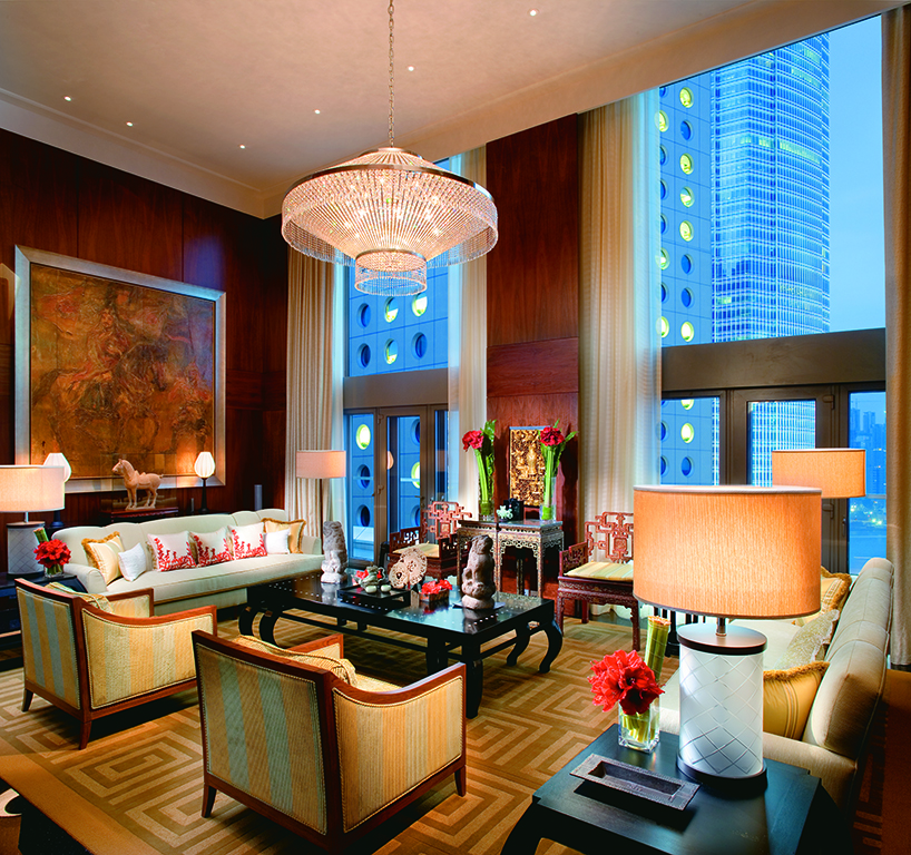 Living room in the Mandarin Suite at Mandarin Oriental Hongkong